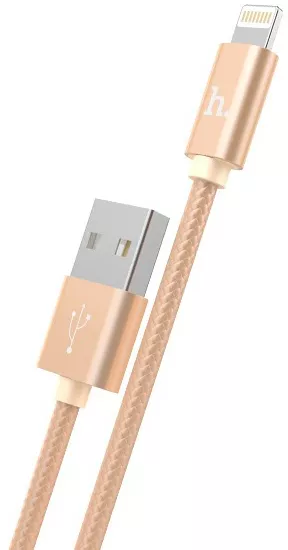 Кабель Hoco X2 Rapid Braided Charging USB-A - Lightning 12w 2.4a 1м cable Gold - фото 1