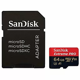 Карта памяти SanDisk microSDXC 64GB Extreme Pro UHS-I U3 V30 A1 + SD-адаптер (SDSQXCG-064G-GN6MA)