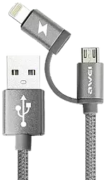 USB Кабель Awei CL-930 2-in-1 USB to micro USB/Lightning Cable Silver