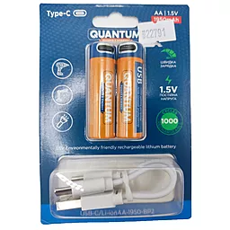 Аккумулятор Quantum AA (R6) 1950mAh TipTop 2шт +Type-C кабель - фото Аккумулятор Quantum AA (R6) 1950mAh TipTop 2шт +Type-C кабель