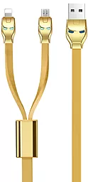 Універсальний кабель Hoco U14 Steel Man 2-in-1 USB-A to Lightning/micro USB 12w 2.4a 1.2м cable Gold - фото Універсальний кабель Hoco U14 Steel Man 2-in-1 USB-A to Lightning/micro USB 12w 2.4a 1.2м cable Gold