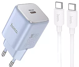 Сетевое зарядное устройство Hoco N43 30w GaN PD USB-C ports fast charger + USB-C to USB-C cable blue - фото Сетевое зарядное устройство Hoco N43 30w GaN PD USB-C ports fast charger + USB-C to USB-C cable blue