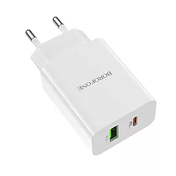 Сетевое зарядное устройство с быстрой зарядкой Borofone BA56A Lavida 20w PD USB-C/USB-A ports charger white - фото Сетевое зарядное устройство с быстрой зарядкой Borofone BA56A Lavida 20w PD USB-C/USB-A ports charger white