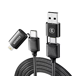 Кабель USB PD Essager 65W 3A 0.3M 4-in-1 USB-C+A to USB Type-C/Lightning cable black