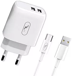 Сетевое зарядное устройство SkyDolphin SC22EBV 2.1a 2xUSB-A ports home charger + micro USB cable white (MZP-000164) - фото Сетевое зарядное устройство SkyDolphin SC22EBV 2.1a 2xUSB-A ports home charger + micro USB cable white (MZP-000164)