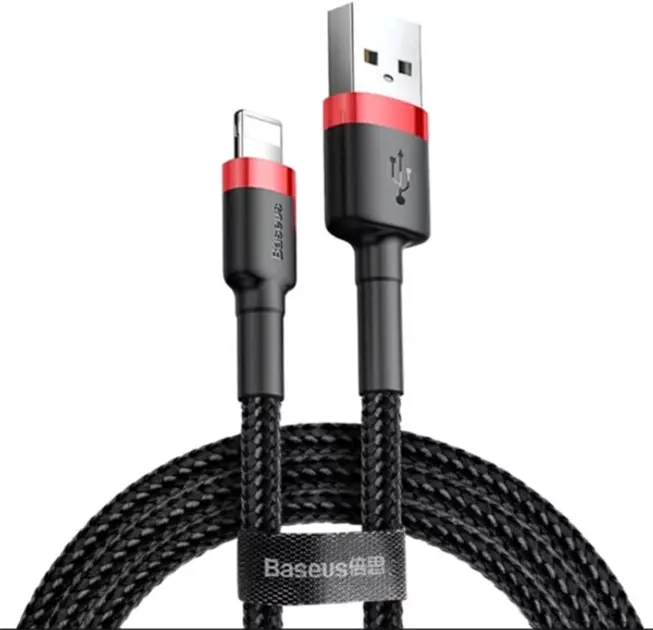 Кабель Baseus Cafule USB-A - Lightning 12w 2.4a 1м cable Black/Red (CALKLF-B19) - фото 1