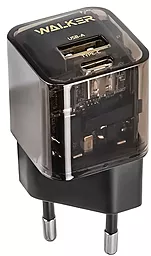 Сетевое зарядное устройство Walker WH-61 30w GaN PD/QC USB-C/USB-A ports fast charger black - фото Сетевое зарядное устройство Walker WH-61 30w GaN PD/QC USB-C/USB-A ports fast charger black