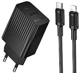 Сетевое зарядное устройство Borofone BAS76A 30w PD USB-C/USB-A ports charger + USB-C to Lightning cable black - фото Сетевое зарядное устройство Borofone BAS76A 30w PD USB-C/USB-A ports charger + USB-C to Lightning cable black