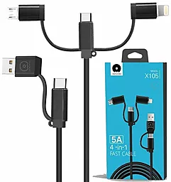 Кабель USB WUW X105 25w 5a 5-in-1 USB-C+A to Type-C/Lightning/micro USB cable black - миниатюра 3