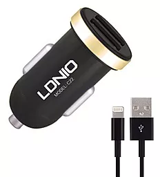 Автомобильное зарядное устройство LDNio DL-C22 2.1a 2xUSB-A ports car charger + Lightning cable black