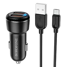 Автомобильное зарядное устройство Borofone BZ17 Core 18w QC3.0 2xUSB-A ports car charger + micro USB cable black - фото Автомобильное зарядное устройство Borofone BZ17 Core 18w QC3.0 2xUSB-A ports car charger + micro USB cable black