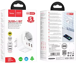 Сетевое зарядное устройство Hoco NS3 1 розетка + USB-C + 2xUSB-A PD/QC3.0 20W 3A White - миниатюра 5