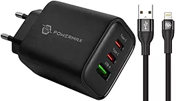Мережевий зарядний пристрій Powermax Eclipse 65w GaN PD 2xUSB-C/USB-A ports charger + Lighning cable black - фото Мережевий зарядний пристрій Powermax Eclipse 65w GaN PD 2xUSB-C/USB-A ports charger + Lighning cable black