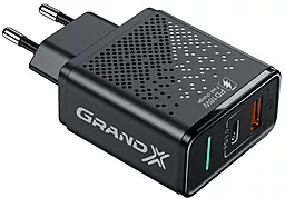 Сетевое зарядное устройство с быстрой зарядкой Grand-X 18w PD/QC3.0 USB-C/USB-A ports home charger black (CH-880)