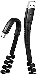 Кабель Hoco U78 Cotton Treasure Elastic USB-A - Type-C 12w 2.4a 1.2м cable Black - мініатюра 2 Кабель Hoco U78 Cotton Treasure Elastic USB-A - Type-C 12w 2.4a 1.2м cable Black - мініатюра 2