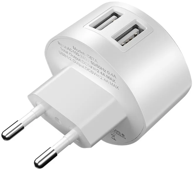 Сетевое зарядное устройство Hoco C67A Shell 2.4a 2xUSB-A ports home charger white - фото 2