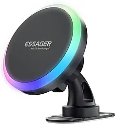 Держатель с беспроводной зарядкой, магнитный Essager Neon hook + paste Black (EZJCX-NH01-Z) - фото Держатель с беспроводной зарядкой, магнитный Essager Neon hook + paste Black (EZJCX-NH01-Z)
