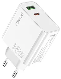 Сетевое зарядное устройство Jokade JB045 65w USB-C/USB-A ports fast charger white - фото Сетевое зарядное устройство Jokade JB045 65w USB-C/USB-A ports fast charger white