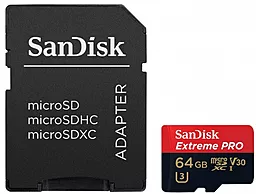 Карта памяти SanDisk microSDXC Extreme Pro 64GB Class 10 UHS-I U3 V30 + SD-адаптер (SDSQXXG-064G-GN6MA)