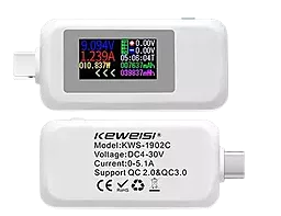 USB тестер Keweisi KWS-1902С USB-C 4/30V 1/5A White - фото USB тестер Keweisi KWS-1902С USB-C 4/30V 1/5A White