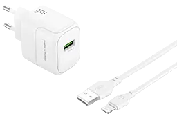 Сетевое зарядное устройство XO L135 18w QС3.0 USB-A home charger + Lightning cable white - фото Сетевое зарядное устройство XO L135 18w QС3.0 USB-A home charger + Lightning cable white