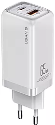Мережевий зарядний пристрій Usams T47 65W PD/QC 3A USB-C+A White (CC153)