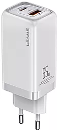 Сетевое зарядное устройство Usams T47 Super Si 65w PD USB-C/USB-A ports fast charger white (US-CC153) - фото Сетевое зарядное устройство Usams T47 Super Si 65w PD USB-C/USB-A ports fast charger white (US-CC153)