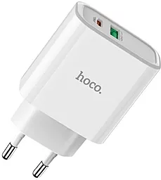 Сетевое зарядное устройство с быстрой зарядкой Hoco C57A 18w PD USB-C/USB-A ports charger white - фото Сетевое зарядное устройство с быстрой зарядкой Hoco C57A 18w PD USB-C/USB-A ports charger white