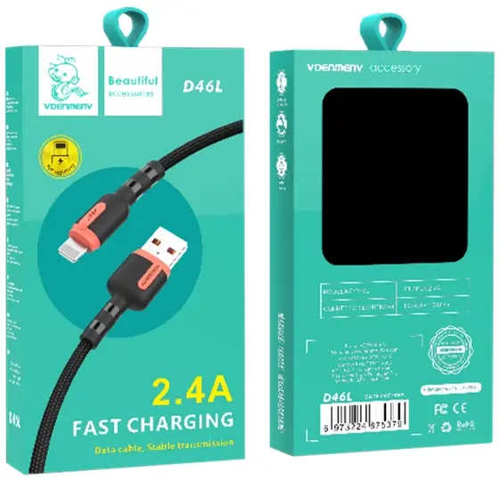 Кабель Denmen D46L USB-A - Lightning 12w 2.4a 1м cable Gray - фото 4