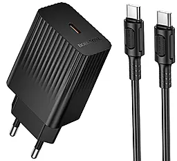 Мережевий зарядний пристрій Borofone BAS75A 30w PD USB-C port charger + USB-C to USB-C cable black - фото Мережевий зарядний пристрій Borofone BAS75A 30w PD USB-C port charger + USB-C to USB-C cable black