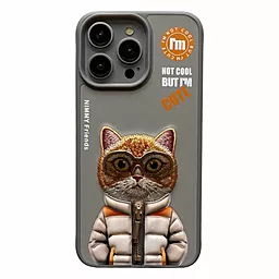 Чехол Viva TPU+PC Nimmy 3D with Metal Buttons для Apple iPhone 15 Cat Grey - фото Чехол Viva TPU+PC Nimmy 3D with Metal Buttons для Apple iPhone 15 Cat Grey