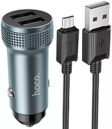 Автомобильное зарядное устройство Hoco Z49 2.4a 2xUSB-A ports car charger + micro USB cable grey - фото Автомобильное зарядное устройство Hoco Z49 2.4a 2xUSB-A ports car charger + micro USB cable grey