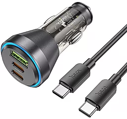 Автомобільний зарядний пристрій Hoco NZ12D 60w PD/QC 2xUSB-C/USB-A ports car charger + USB-C to USB-C cable black - фото Автомобільний зарядний пристрій Hoco NZ12D 60w PD/QC 2xUSB-C/USB-A ports car charger + USB-C to USB-C cable black