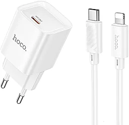 Мережевий зарядний пристрій Hoco C146A 20w PD USB-C ports fast charger + USB-C to Lightning white - фото Мережевий зарядний пристрій Hoco C146A 20w PD USB-C ports fast charger + USB-C to Lightning white