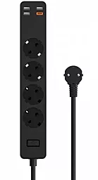 Сетевой фильтр (удлинитель) WIWU U01 4 розетки 3xUSB-A/1xUSB-C порты 3м с выключателем черный - фото Сетевой фильтр (удлинитель) WIWU U01 4 розетки 3xUSB-A/1xUSB-C порты 3м с выключателем черный