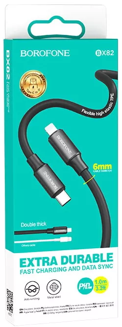 Кабель Borofone BX82 Bountiful USB Type-C - Lightning 20w 3a 1м PD сable Black - фото 3