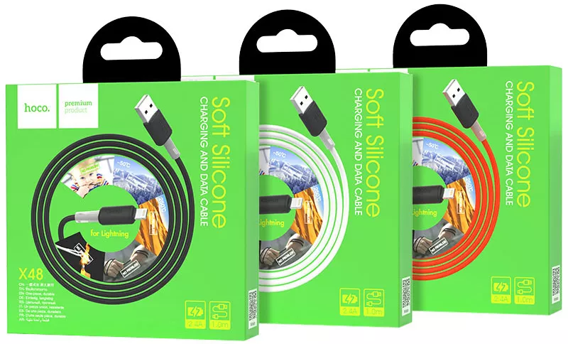 Кабель Hoco X48 Soft Silicone USB-A - Lightning 12w 2.4a 1м cable Red - фото 4