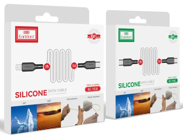 Кабель Earldom EC-153 USB Type-C - Type-C 60w 3a 1м PD cable white - фото 9
