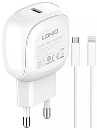 Мережевий зарядний пристрій LDNio A1206C 27w PD USB-C home charger + USB-С to Lightning cable white