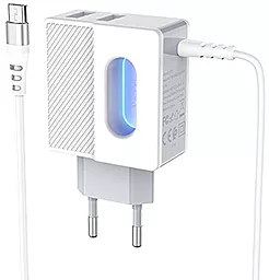 Сетевое зарядное устройство Hoco C75 2USB (Type-C input) + micro USB Cable 2.4A White