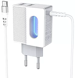 Сетевое зарядное устройство Hoco C75 2.4a 2xUSB-A ports charger + micro USB cable white - фото Сетевое зарядное устройство Hoco C75 2.4a 2xUSB-A ports charger + micro USB cable white