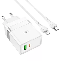 Мережевий зарядний пристрій Hoco N21 30w PD USB-C/USB-A ports charger + USB-C to Lightning cable white - фото Мережевий зарядний пристрій Hoco N21 30w PD USB-C/USB-A ports charger + USB-C to Lightning cable white