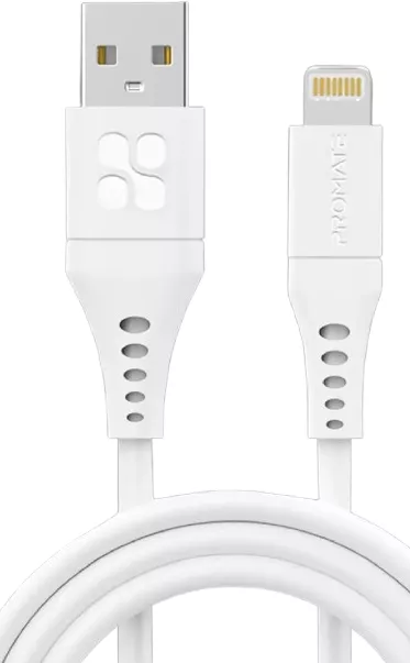 Кабель Promate USB-A - Lightning 12w 2.4a 2м cable White - фото 1