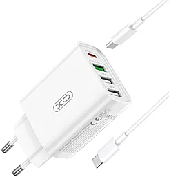Сетевое зарядное устройство XO L120 20w PD/QC3.0 3xUSB-A/USB-C ports USB-C to USB-C cable white - миниатюра 2
