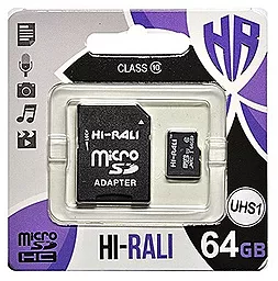 Карта пам'яті Hi-Rali microSDXC 64GB Class 10 UHS-I U1 + SD-адаптер (HI-64GBSDCL10-01) - фото Карта пам'яті Hi-Rali microSDXC 64GB Class 10 UHS-I U1 + SD-адаптер (HI-64GBSDCL10-01)