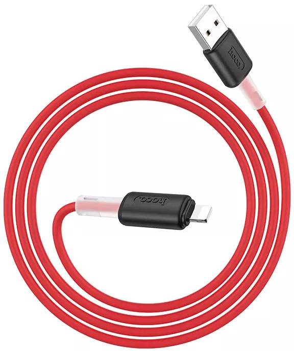 Кабель Hoco X48 Soft Silicone USB-A - Lightning 12w 2.4a 1м cable Red - фото 3