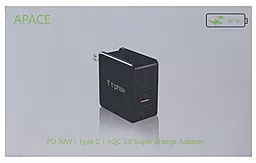 Сетевое зарядное устройство с быстрой зарядкой T-PHOX Fast Charge 48W Type-C PD 30W+QC3.0 18W Black - миниатюра 3