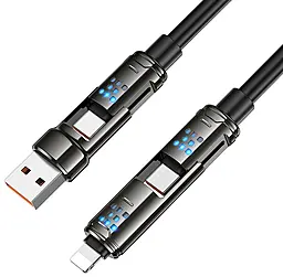 Универсальный кабель Hoco U143 4-in-1 USB-A/Type-C to Type-C/Lightning 240w 5a 1.2м PD сable Black - фото Универсальный кабель Hoco U143 4-in-1 USB-A/Type-C to Type-C/Lightning 240w 5a 1.2м PD сable Black