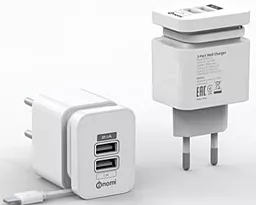 Сетевое зарядное устройство Nomi Double USB Charger + Micro USB Cable (2.1A) White (HC05213)
