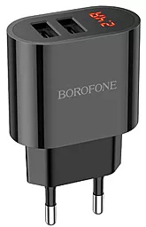 Мережевий зарядний пристрій Borofone BA63A Richy Dual USB Port + LCD Display Black
